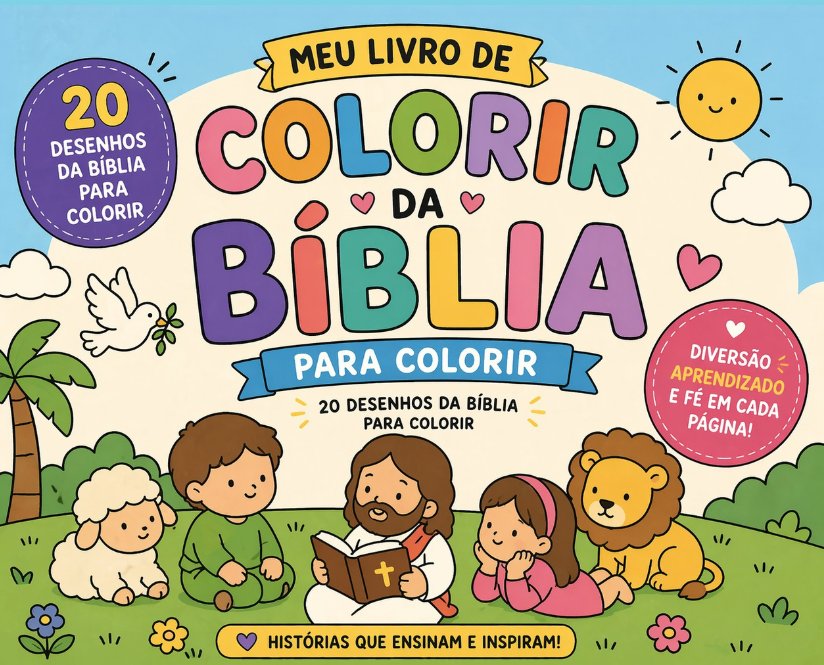 Capa da Bíblia Colorida Kids — 20 desenhos da Bíblia para colorir